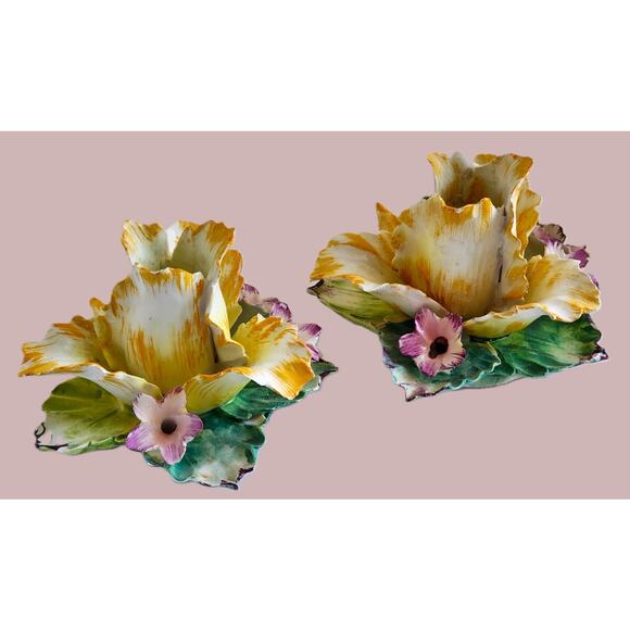 CANDLE HOLDER-Vintage Meiselman Imports-Italy-Porcelain-Floral-Capodimonte Style - Picture 4 of 10